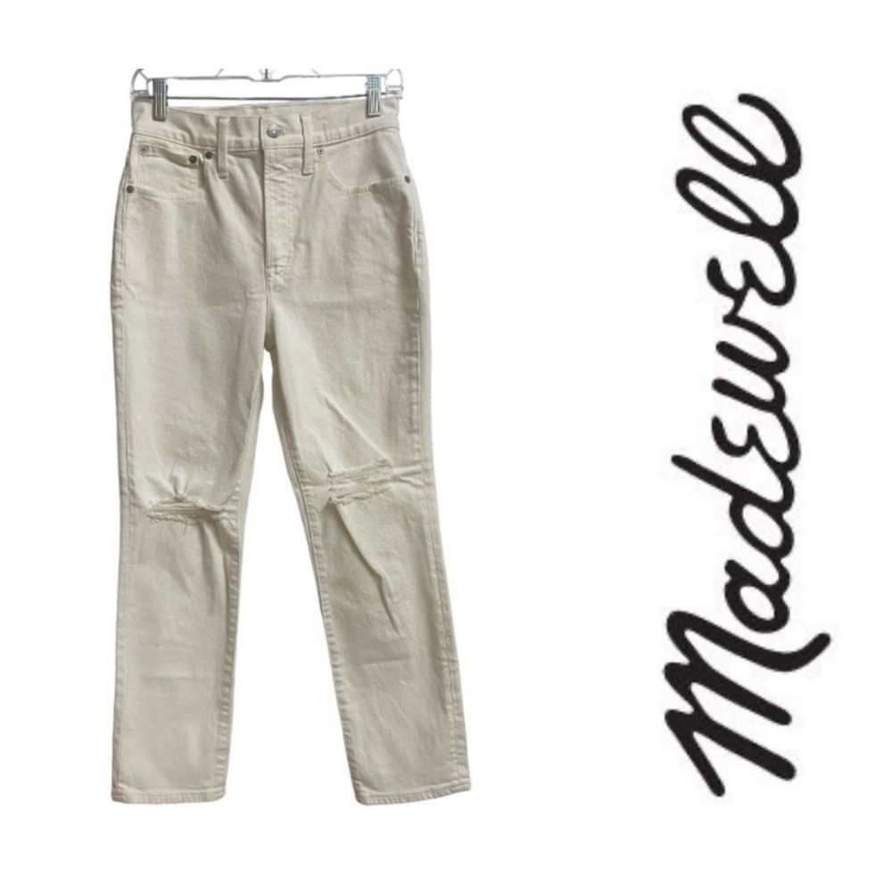 Madewell The Perfect Vintage Crop Jeans Women's 26 Off-White Knee-Rip Edition